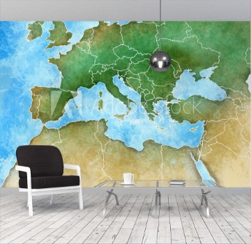 Picture of Cartina disegnata a mano del Mediterraneo Europa Africa e Medio Oriente